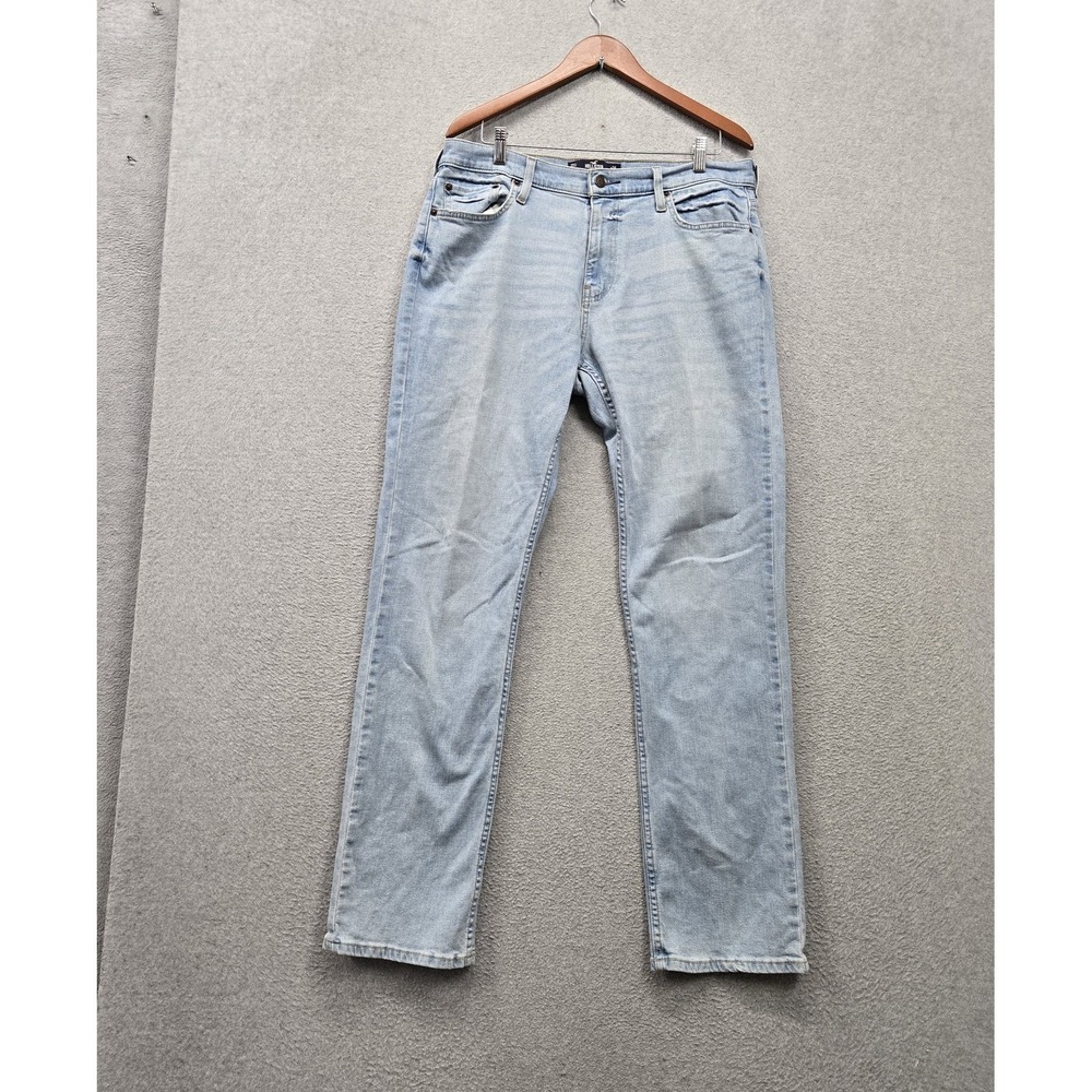 Hollister Men Jeans 34X34 Blue Denim Straight Epic Flex Light‎ Wash 32" Inseam